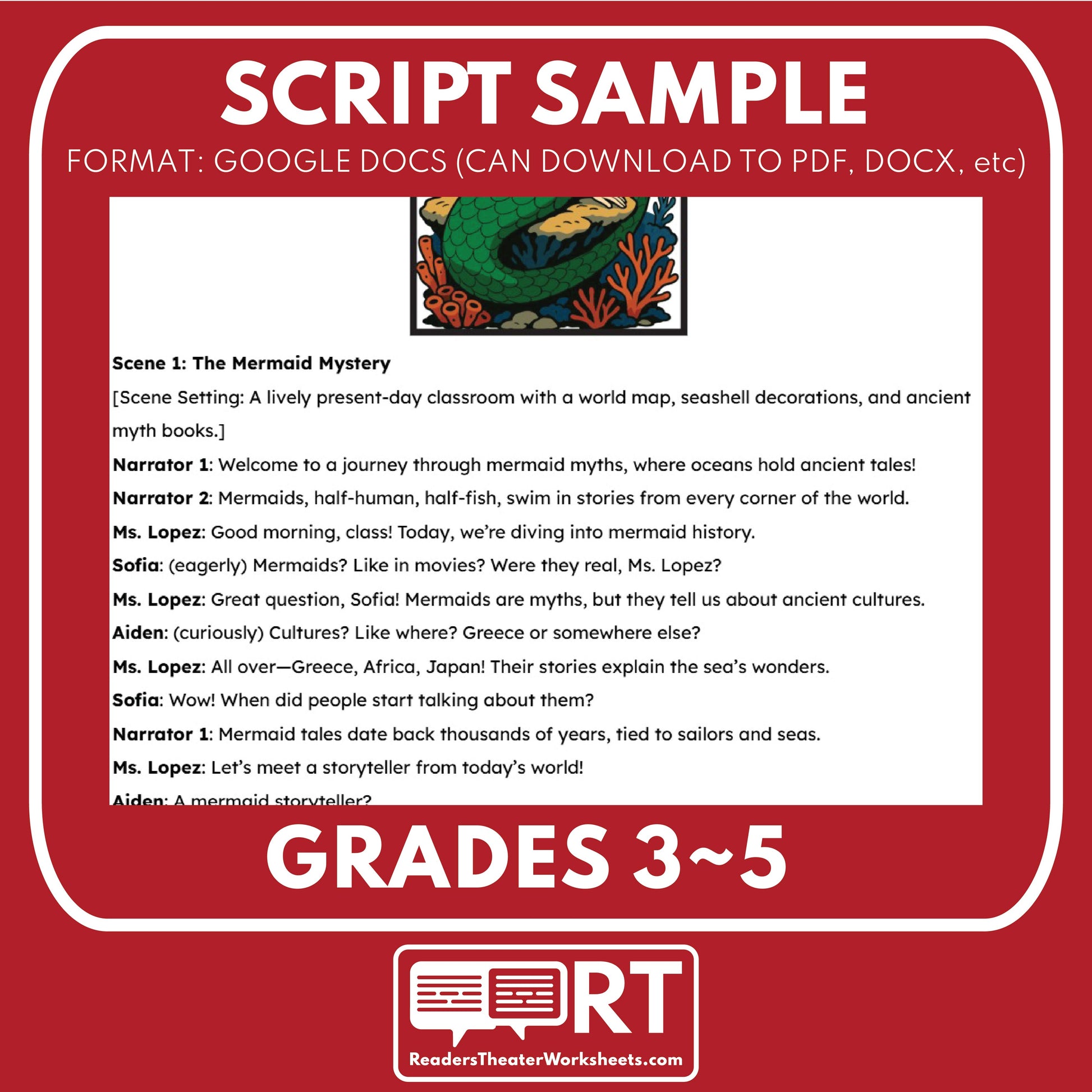 Mermaids - Mythical Creatures | Readers Theater Script for Grades 3 to 5 - ["Grades 3-5","Mythical Creatures"]