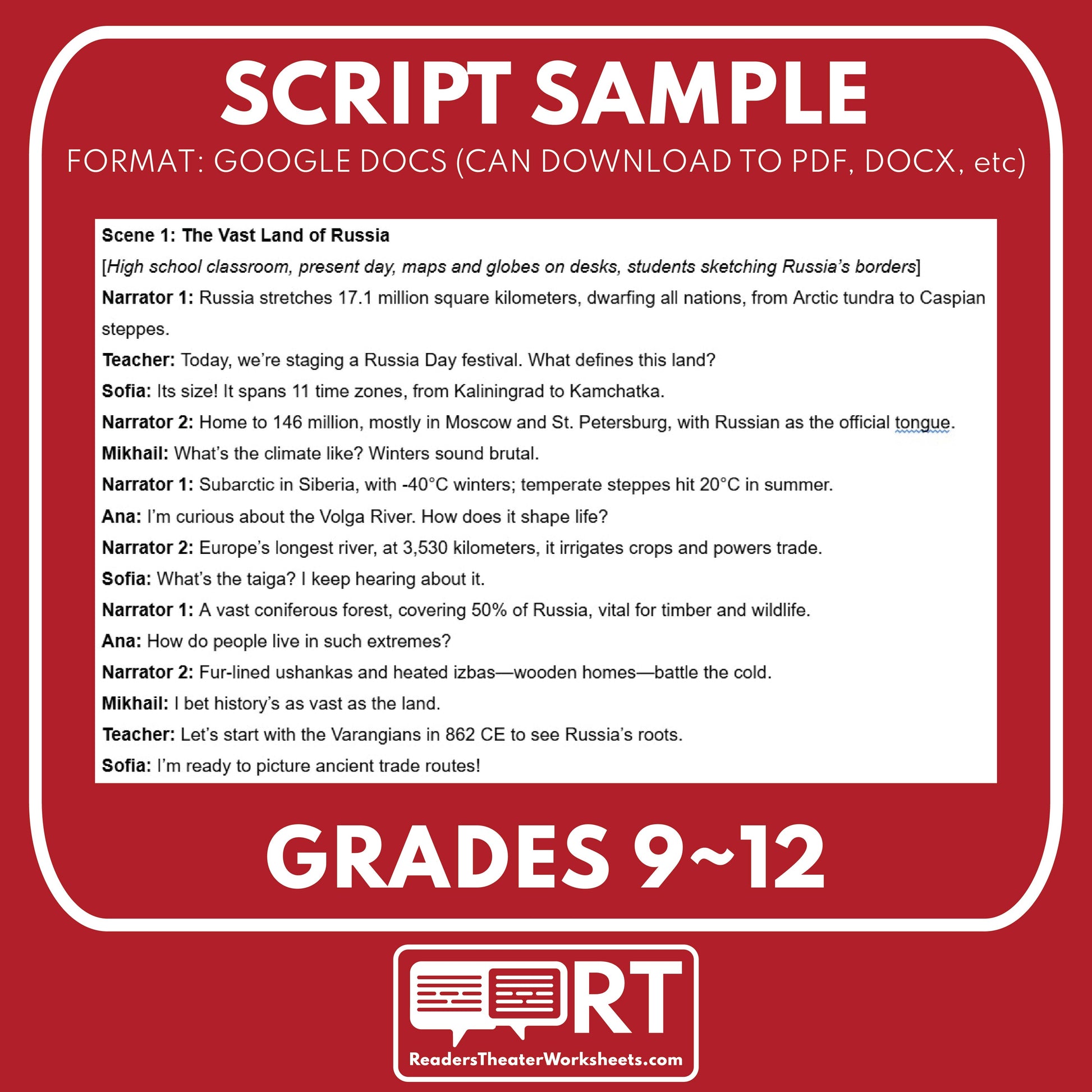 Russia Readers Theater Script | Geography & Social Studies Class - ["Geography","Grades 6-8","Grades 9-12","Self-Graded Quiz"]