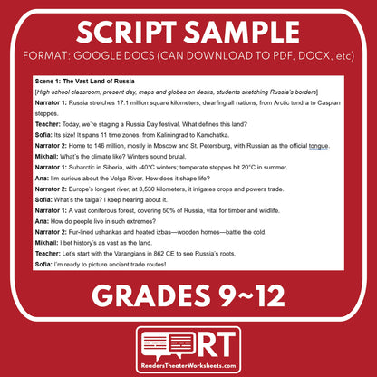 Russia Readers Theater Script | Geography & Social Studies Class - ["Geography","Grades 6-8","Grades 9-12","Self-Graded Quiz"]