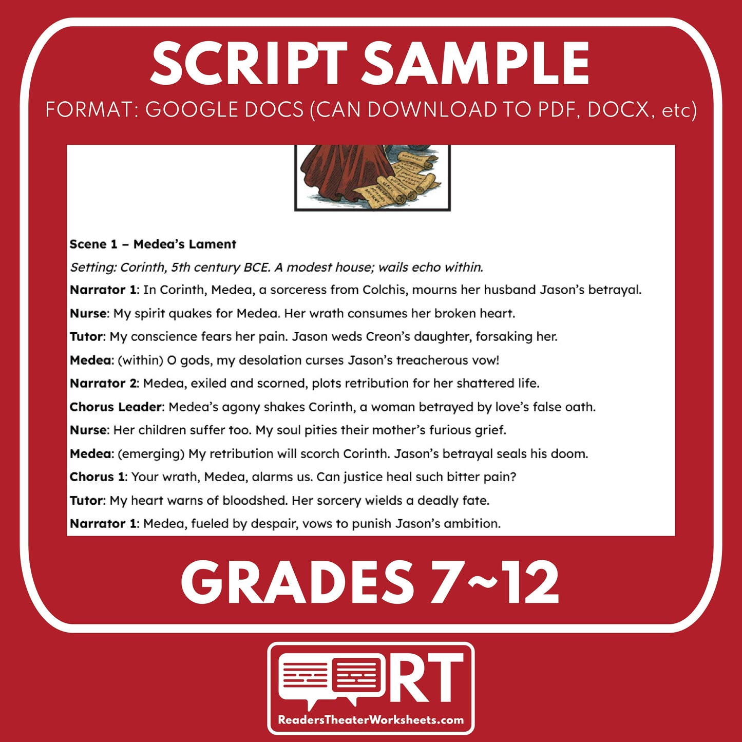 Medea's Fury Readers Theater Script | Classical Dramas | Euripides - ["Classical Drama Series","Grades 6-8","Grades 9-12","Self-Graded Quiz"]