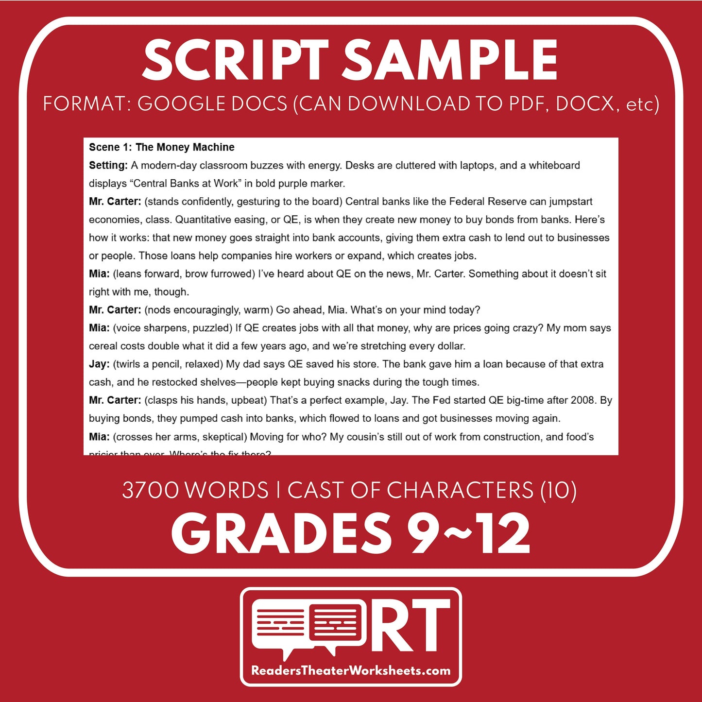 Quantitative Easing & Tightening Reader's Theater Script | ECON 101.5 Series - ["Econ 101.5","Economics","Grades 9-12"]