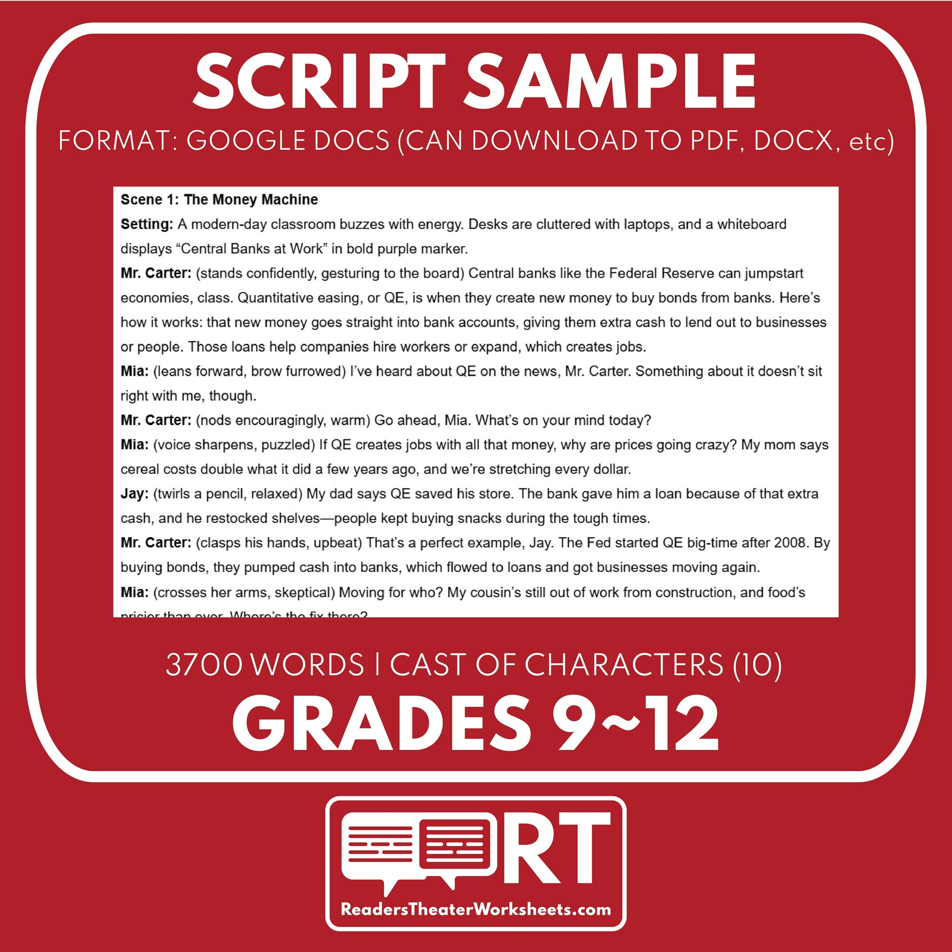 Quantitative Easing & Tightening Reader's Theater Script | ECON 101.5 Series - ["Econ 101.5","Economics","Grades 9-12"]