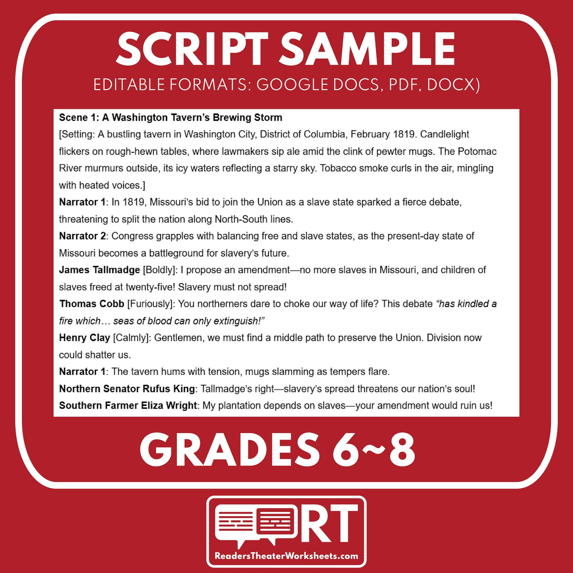 Missouri Compromise Readers’ Theater | Grades 6-8 Free History Script - ["100% FREE","Grades 6-8","U.S. History - Westward Expansion (1801\u202f\u2013\u202f1861)"]