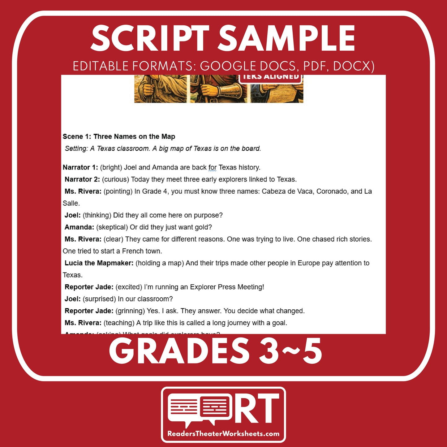 Texas State History | European Explorers in Texas Readers Theater Script | Grades 3-5