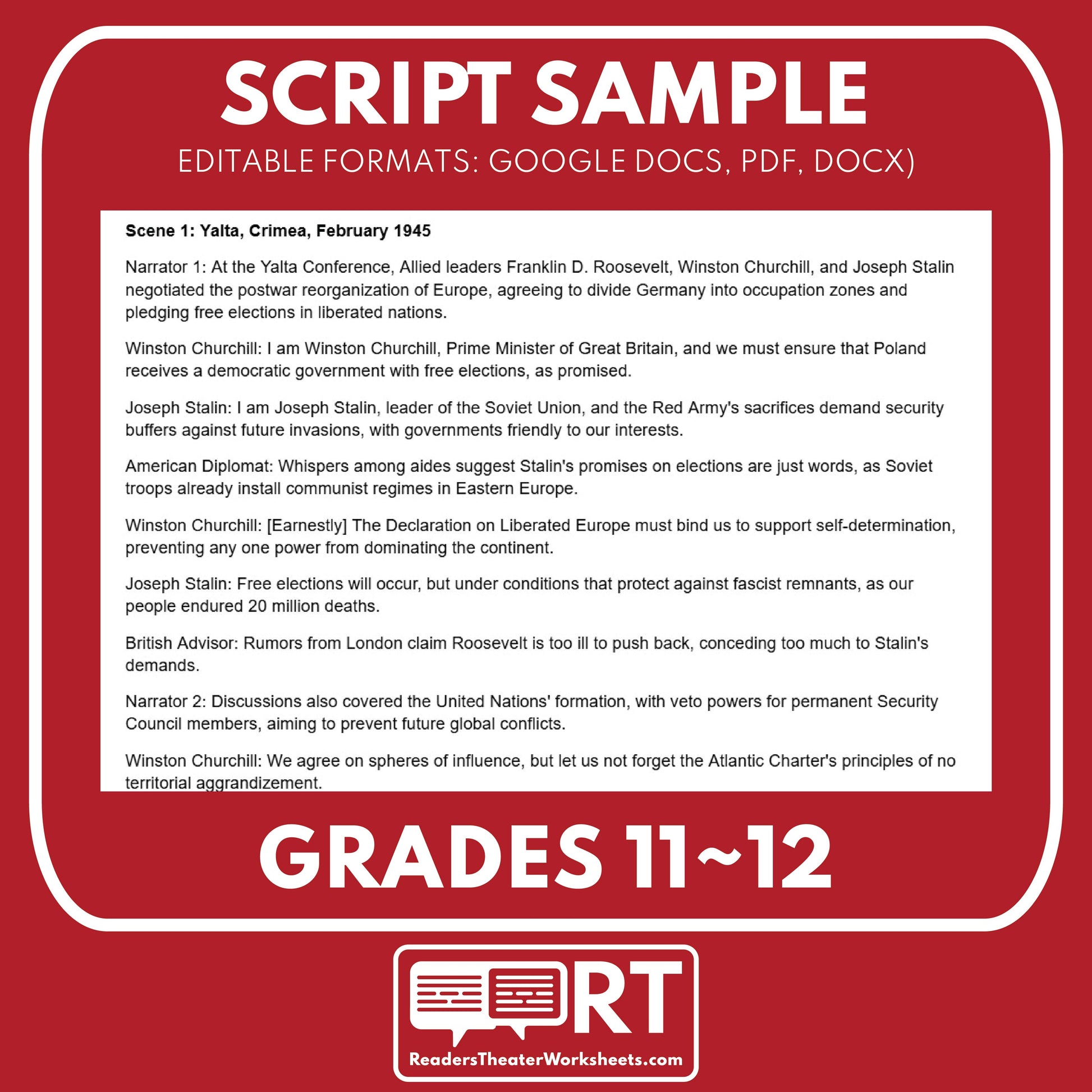 The Iron Curtain & Truman Doctrine (1947) Readers Theater Script (Grades 11-12) - ["Grades 9-12","U.S. History - Cold War & Civil Rights"]