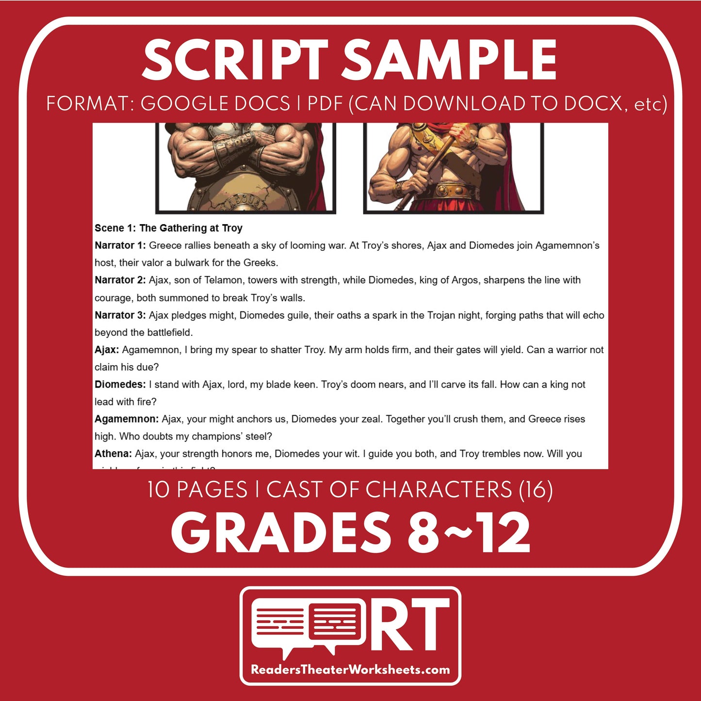 Ajax & Diomedes Reader's Theater Script | Greek Mythology Mortals - ["Grades 6-8","Grades 9-12","Greek Mortals","Greek Mythology","Greek Mythology for Google Classroom"]