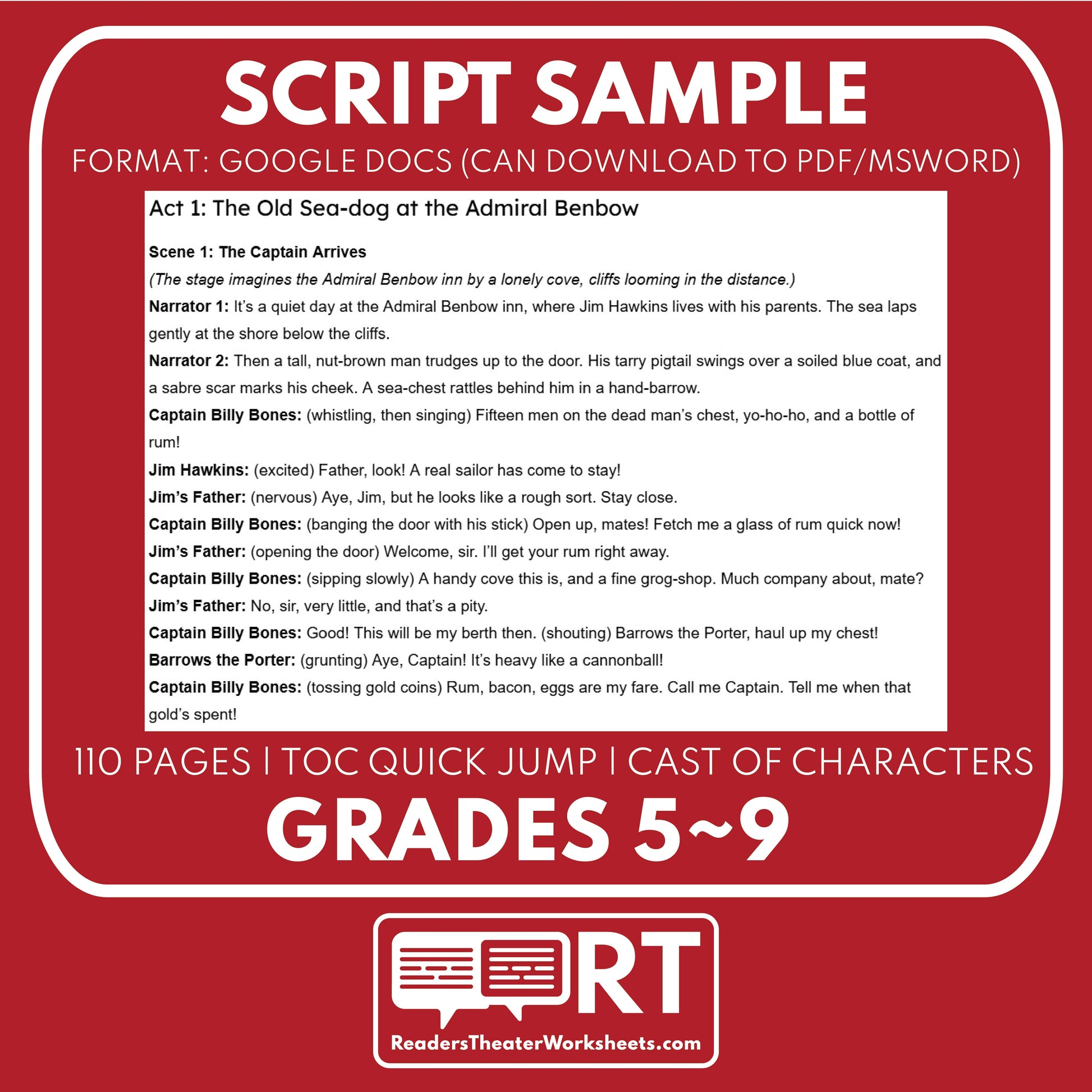 Treasure Island Reader's Theater Script | Adapted from Stevenson's 1883 Story - ["Classical Literature","Grades 6-8"]