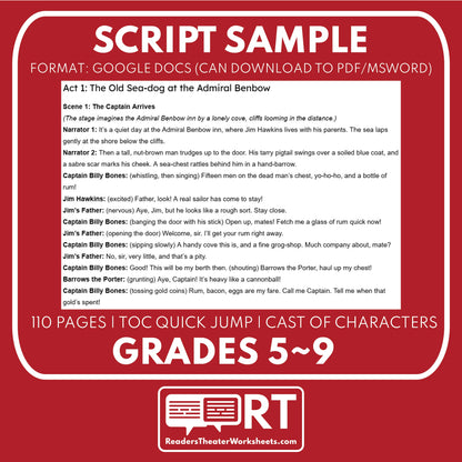 Treasure Island Reader's Theater Script | Adapted from Stevenson's 1883 Story - ["Classical Literature","Grades 6-8"]