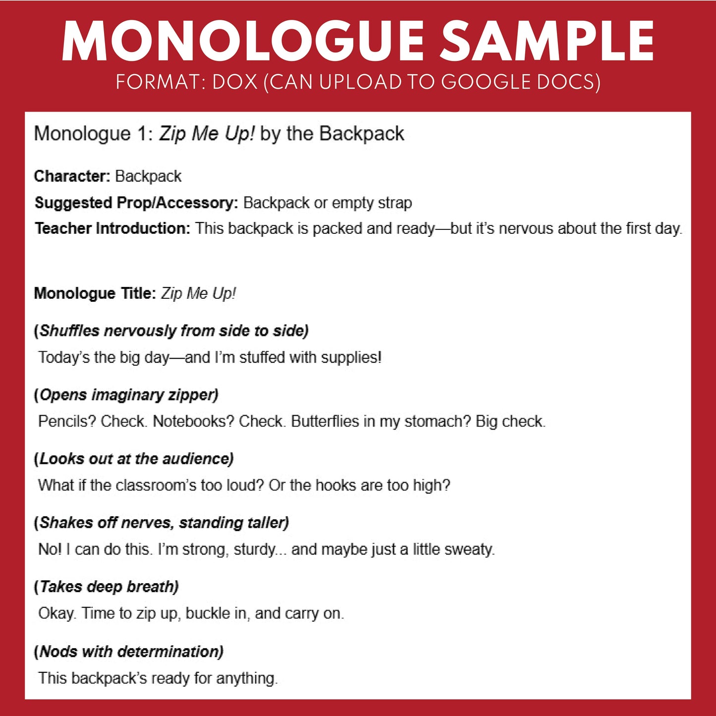 10 Back-to-School Monologue Scripts for Grades 1 to 3 | No Prep | Print & Go! - ["Grades 1-2","Grades 3-5","Monologue"]