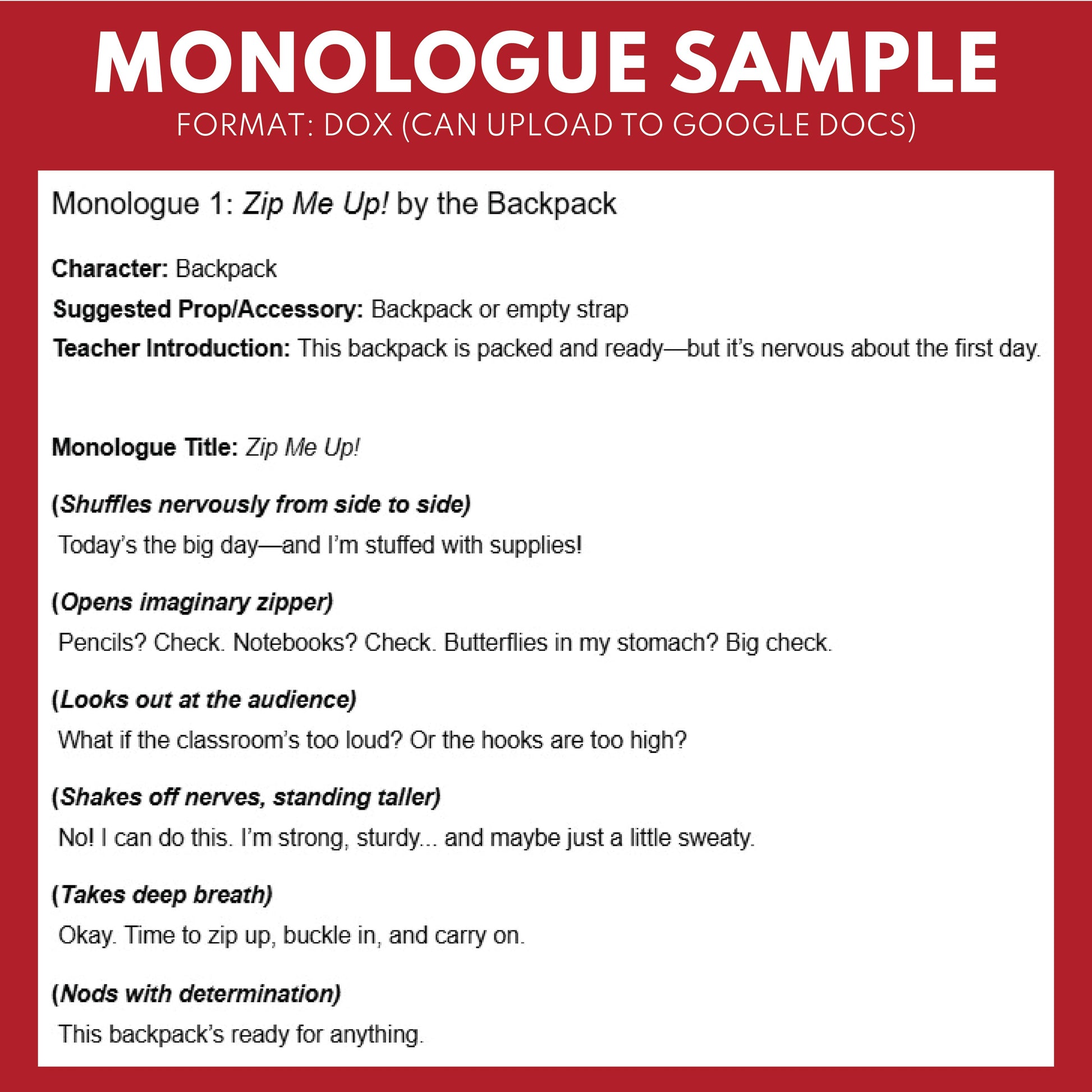 10 Back-to-School Monologue Scripts for Grades 1 to 3 | No Prep | Print & Go! - ["Grades 1-2","Grades 3-5","Monologue"]