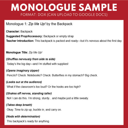 10 Back-to-School Monologue Scripts for Grades 1 to 3 | No Prep | Print & Go! - ["Grades 1-2","Grades 3-5","Monologue"]