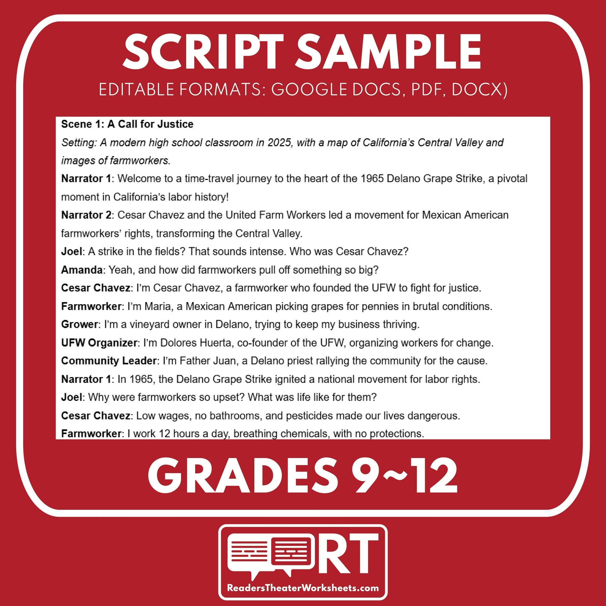 Cesar Chavez & the UFW Readers Theater Script | Grades 9-12 - ["CA State History","Grades 9-12","Readers Theater"]