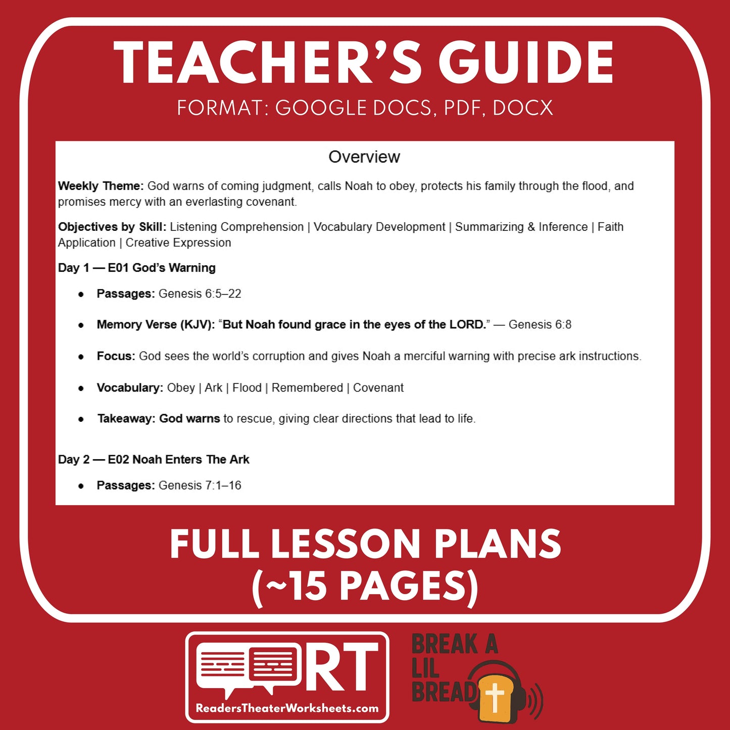 Break A Lil Bread W2 Noah’s Ark | Free Short Bible Audio Lessons | Christian Education