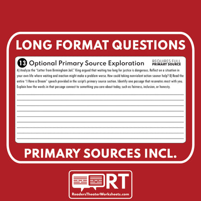 Martin Luther King Jr. | MLK Civil Rights Leader | Readers Theater Script - ["100% FREE","Civil Rights","Grades 6-8","Historical Figures","Primary Source Incl."]