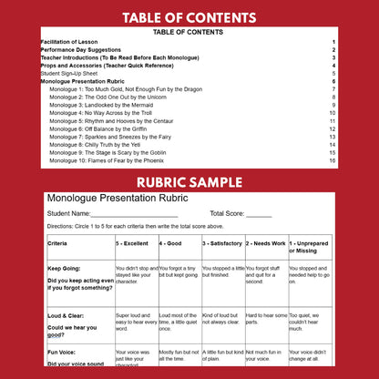 10 Short Mythical Creatures Monologue Scripts for Grades 3 to 5 - ["Grades 3-5","Monologue"]