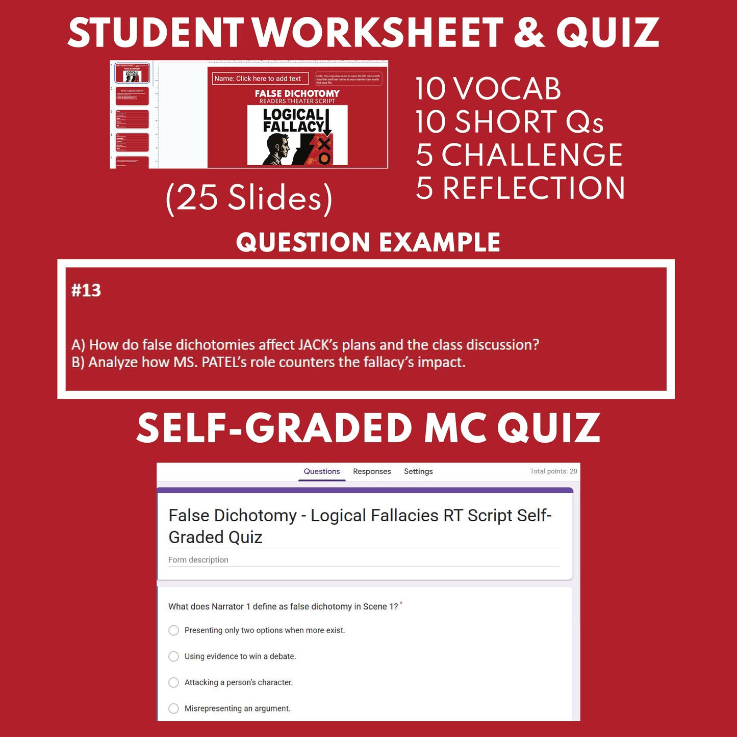 False Dichotomy Readers Theater Script for Grades 8–12 Logical Fallacy Series - ["Grades 6-8","Grades 9-12","Logical Fallacy"]