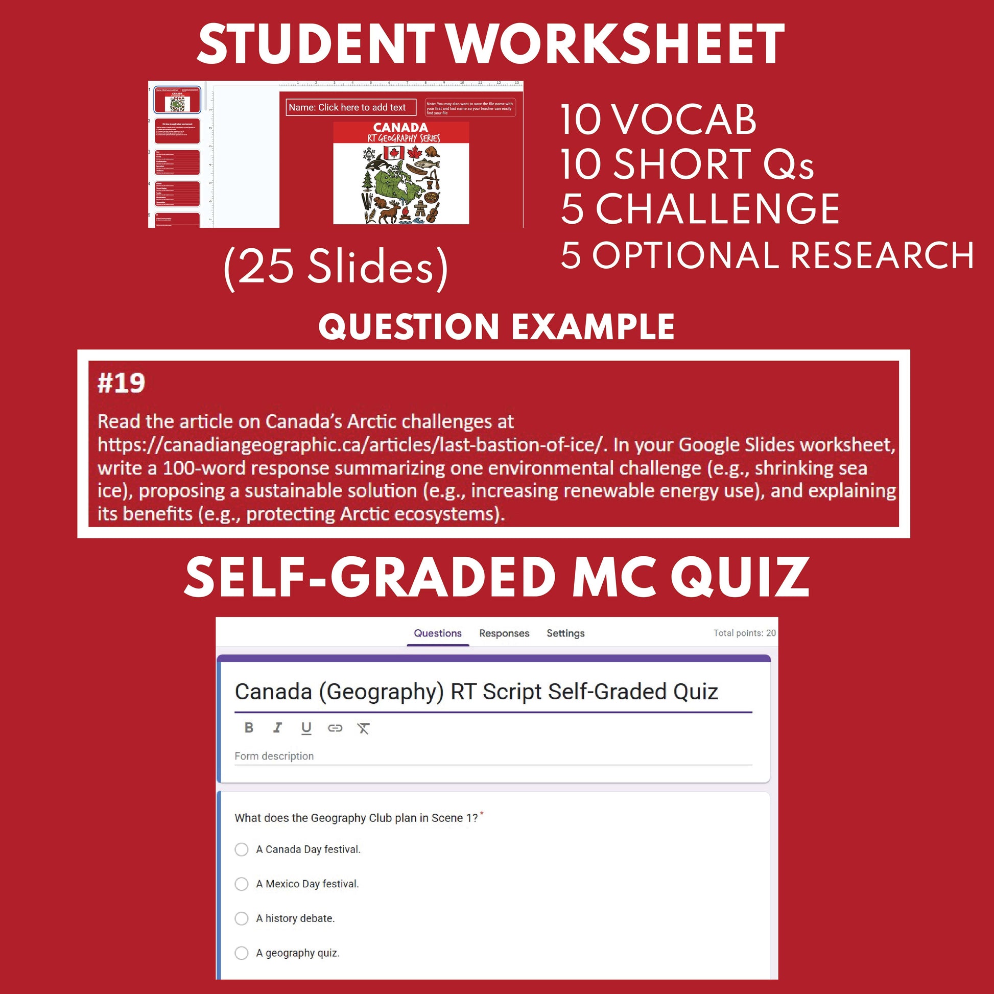 Canada Readers Theater Script | Geography & Social Studies Class - ["Geography","Grades 6-8","Grades 9-12","Self-Graded Quiz"]