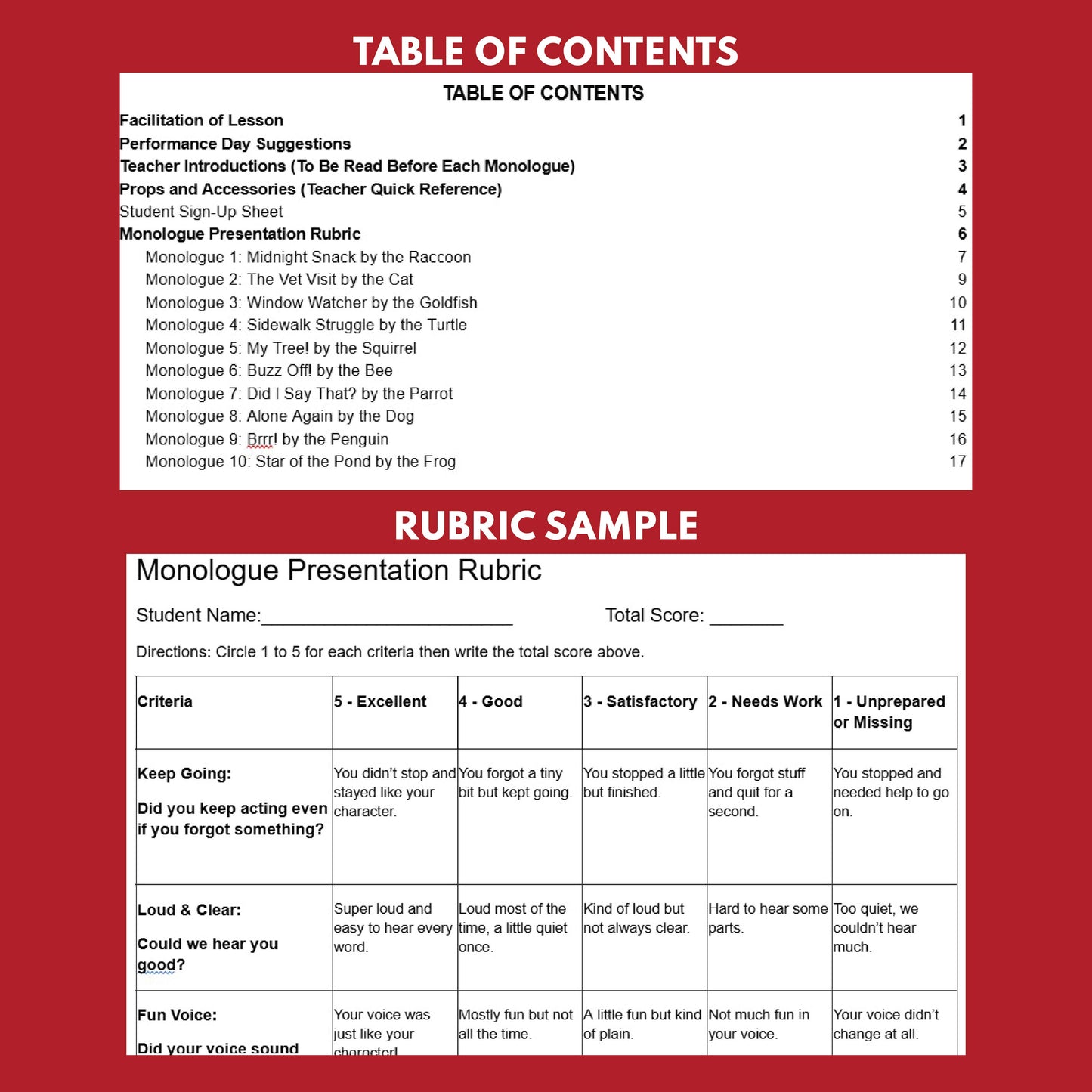 10 Short Animal POV Monologue Scripts for Grades 1 to 3 | No Prep | Print & Go! - ["Grades 1-2","Grades 3-5","Monologue"]