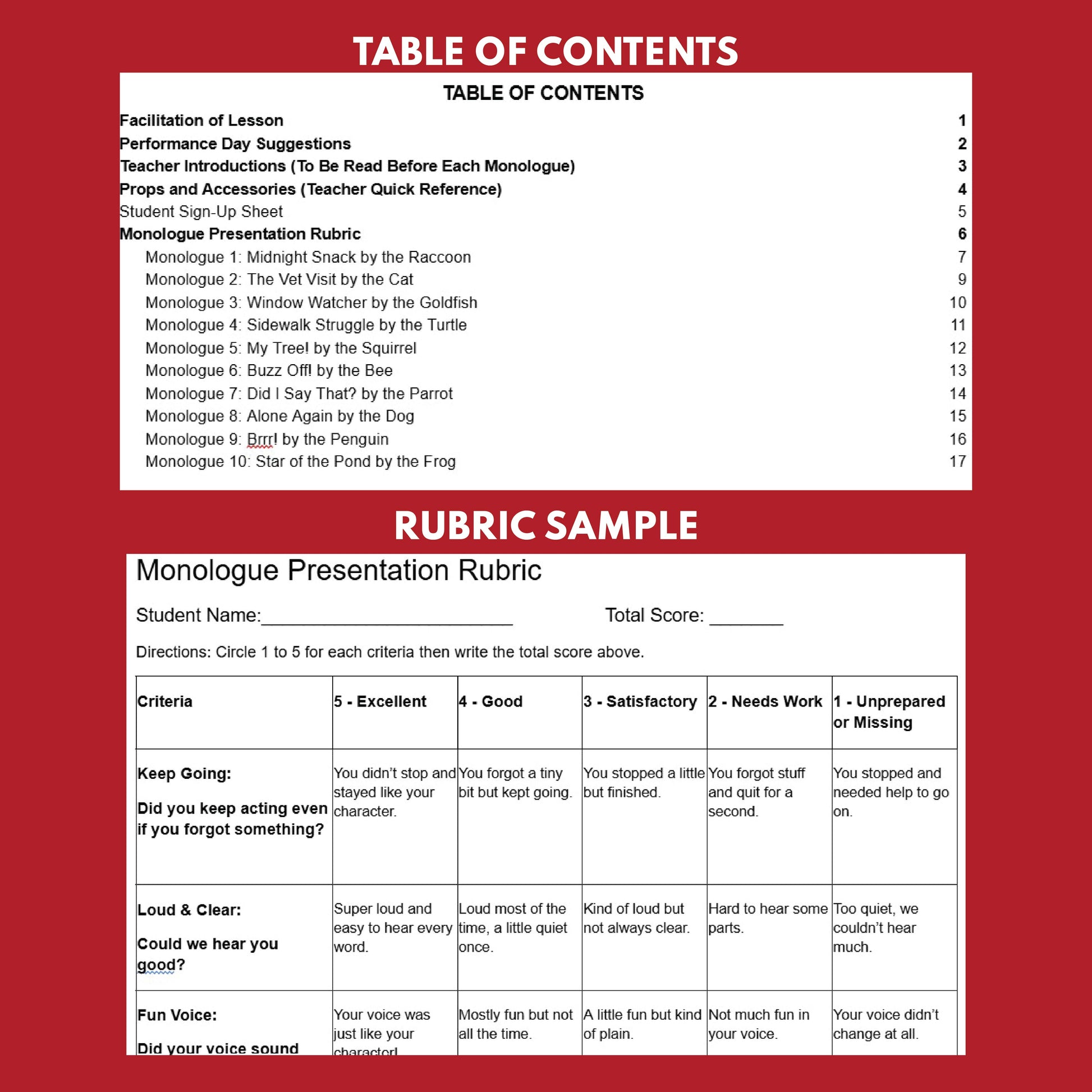 10 Short Animal POV Monologue Scripts for Grades 1 to 3 | No Prep | Print & Go! - ["Grades 1-2","Grades 3-5","Monologue"]