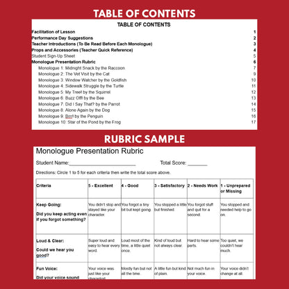 10 Short Animal POV Monologue Scripts for Grades 1 to 3 | No Prep | Print & Go! - ["Grades 1-2","Grades 3-5","Monologue"]