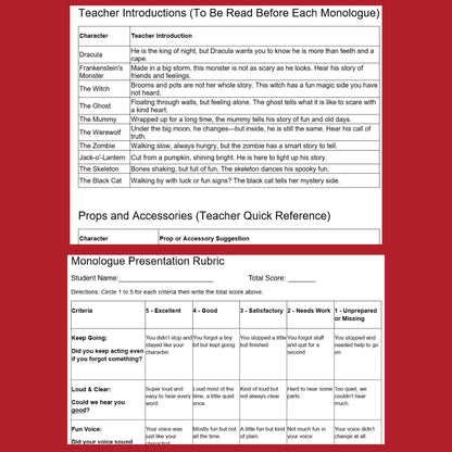 Free Halloween Monologues | 10 Short Scripts For Grades 1 to 3 | No Prep Activity PDF