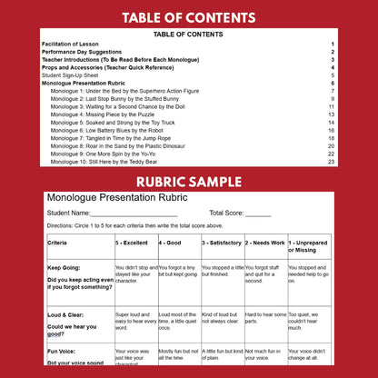 10 Lost Toys Monologue Scripts for Grades 1 to 3 | No Prep | Print & Go! - ["Grades 1-2","Grades 3-5","Monologue"]