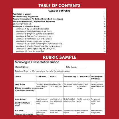 10 Back-to-School Monologue Scripts for Grades 1 to 3 | No Prep | Print & Go! - ["Grades 1-2","Grades 3-5","Monologue"]