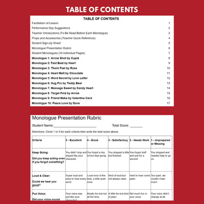 10 Valentines Monologues | 10 Short Scripts For Grades 1 to 3 | No Prep Activity PDF