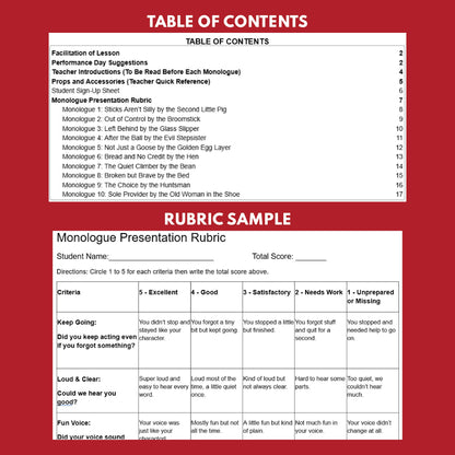 10 Short Fairy Tale Side Stories Monologue Scripts for Grades 3 to 5 - ["Grades 3-5","Monologue"]
