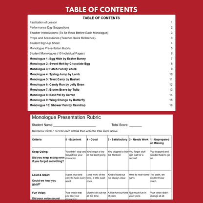10 Easter Monologues | 10 Short Scripts For Grades 1 to 3 | No Prep Activity PDF