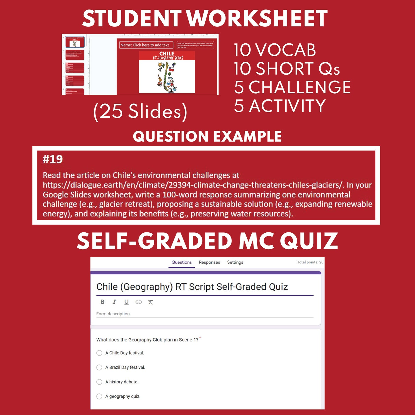 Chile Readers Theater Script | Geography & Social Studies Class - ["Geography","Grades 6-8","Grades 9-12","Self-Graded Quiz"]