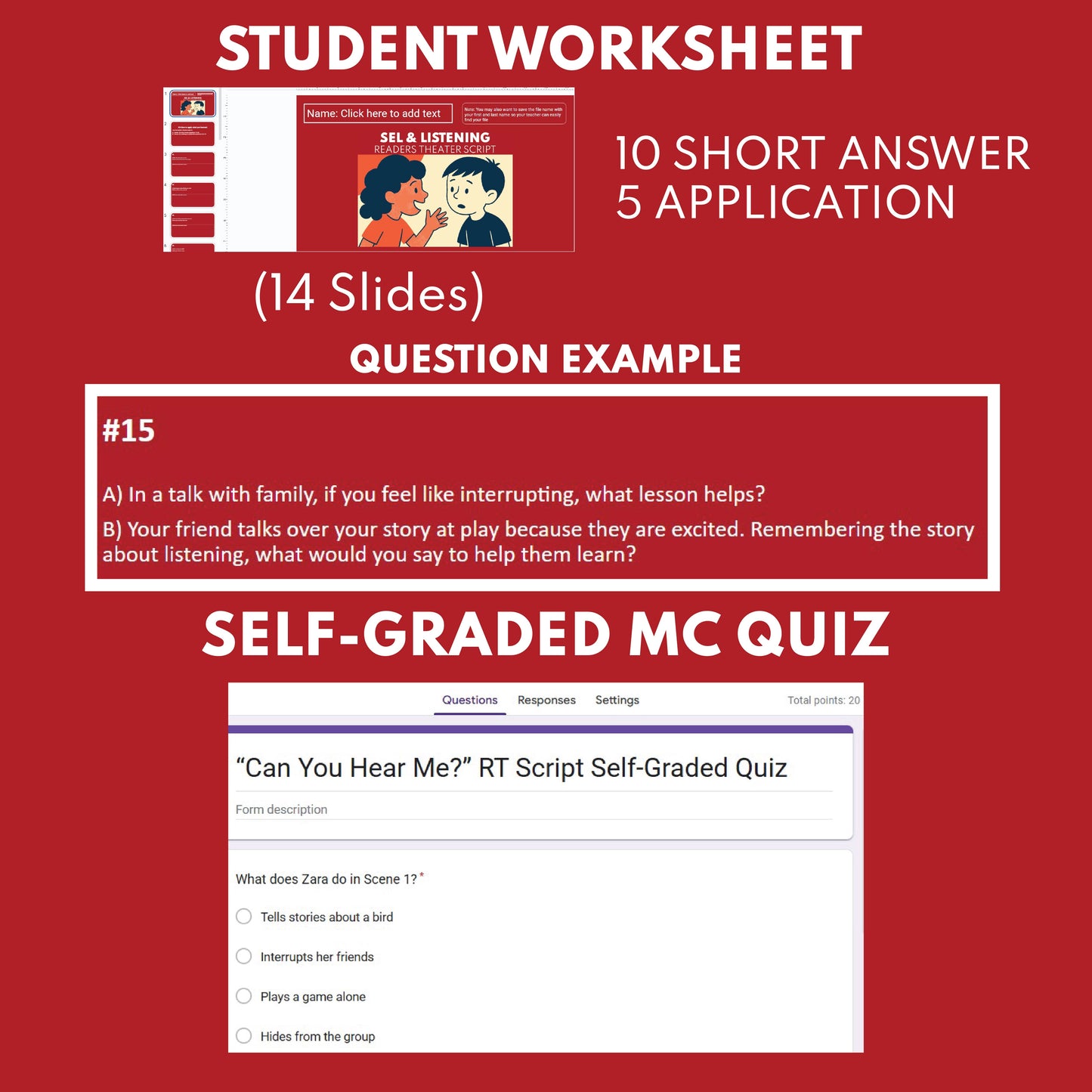 Listening Readers Theater Script SEL for Grades 1 to 3