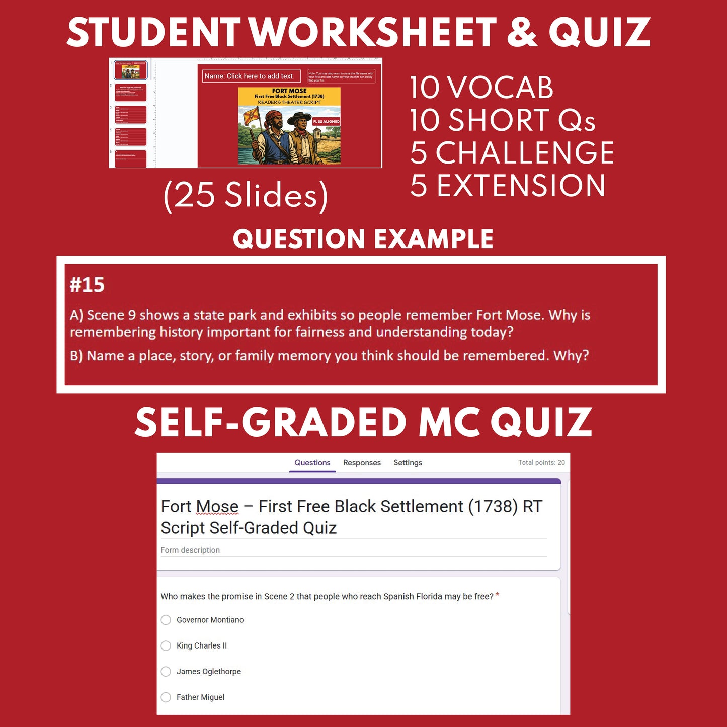 Florida State History | Fort Mose - First Free Black Settlement Readers Theater Script | Grades 3-5