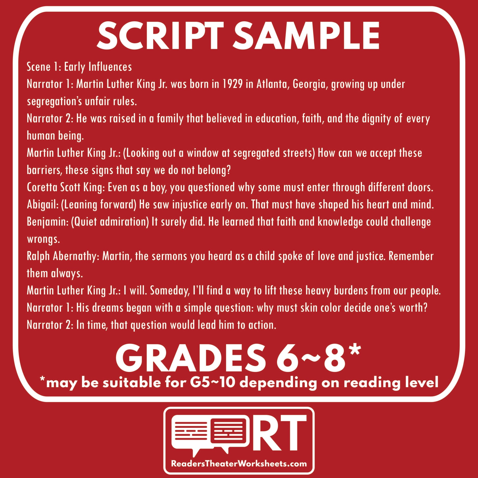 Free Martin Luther King Jr. Readers Theater Script for Grades 6-8 | Ci ...