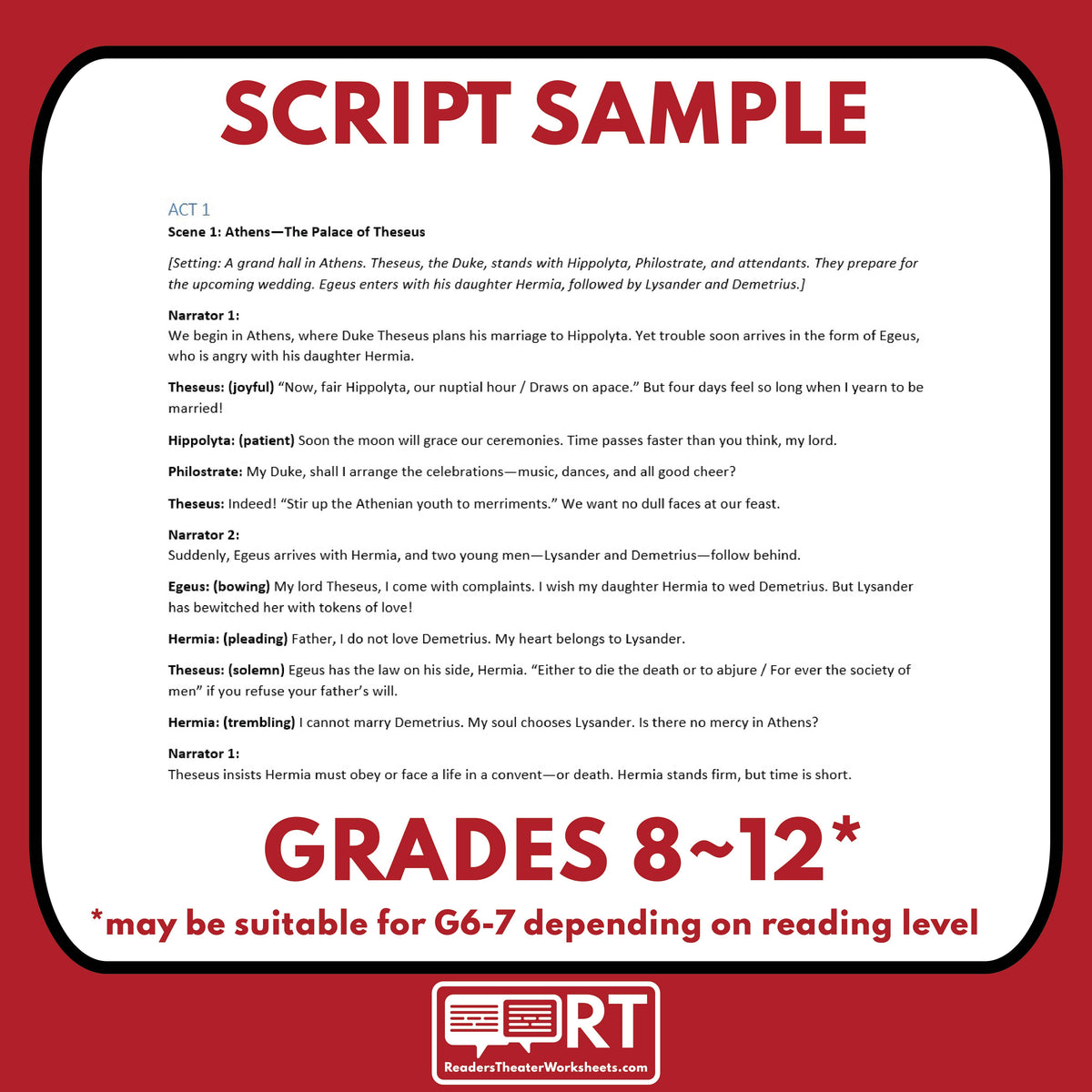 Shakespeare Scoring Script A Midsummer Night's Dream Reader's Theater Script for High School ...