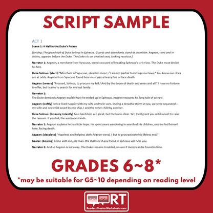 Comedy of Errors Adapted Readers Theater Script | Shakespeare Play - ["100% FREE","Grades 6-8","Grades 9-12","Shakespeare"]