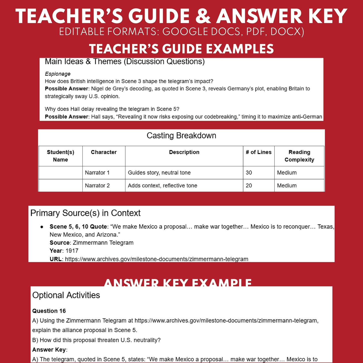 Zimmermann Telegram & Espionage Plot – Readers Theater Script (Grades 11-12) - ["Grades 9-12","U.S. History - WWI"]