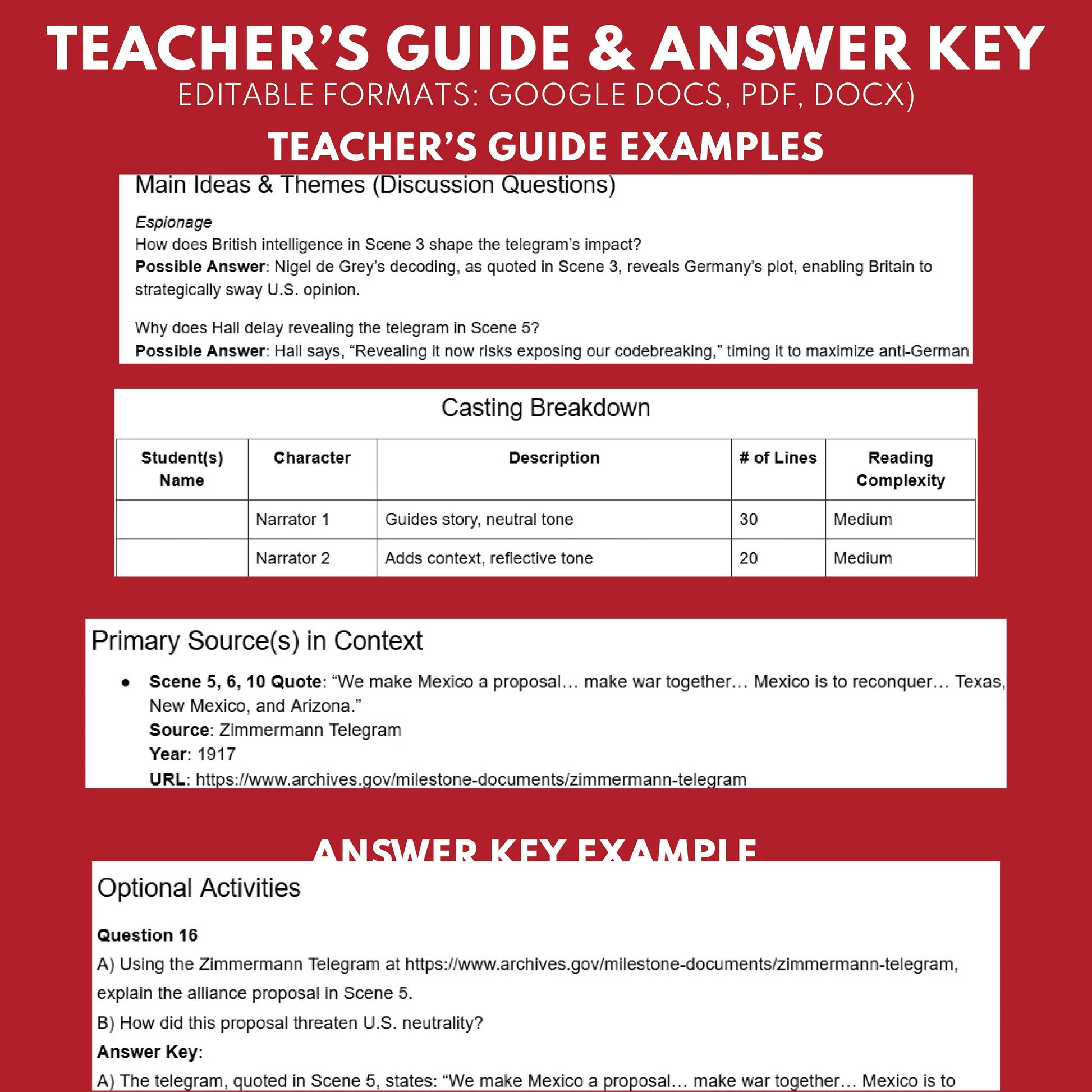 Zimmermann Telegram & Espionage Plot – Readers Theater Script (Grades 11-12) - ["Grades 9-12","U.S. History - WWI"]