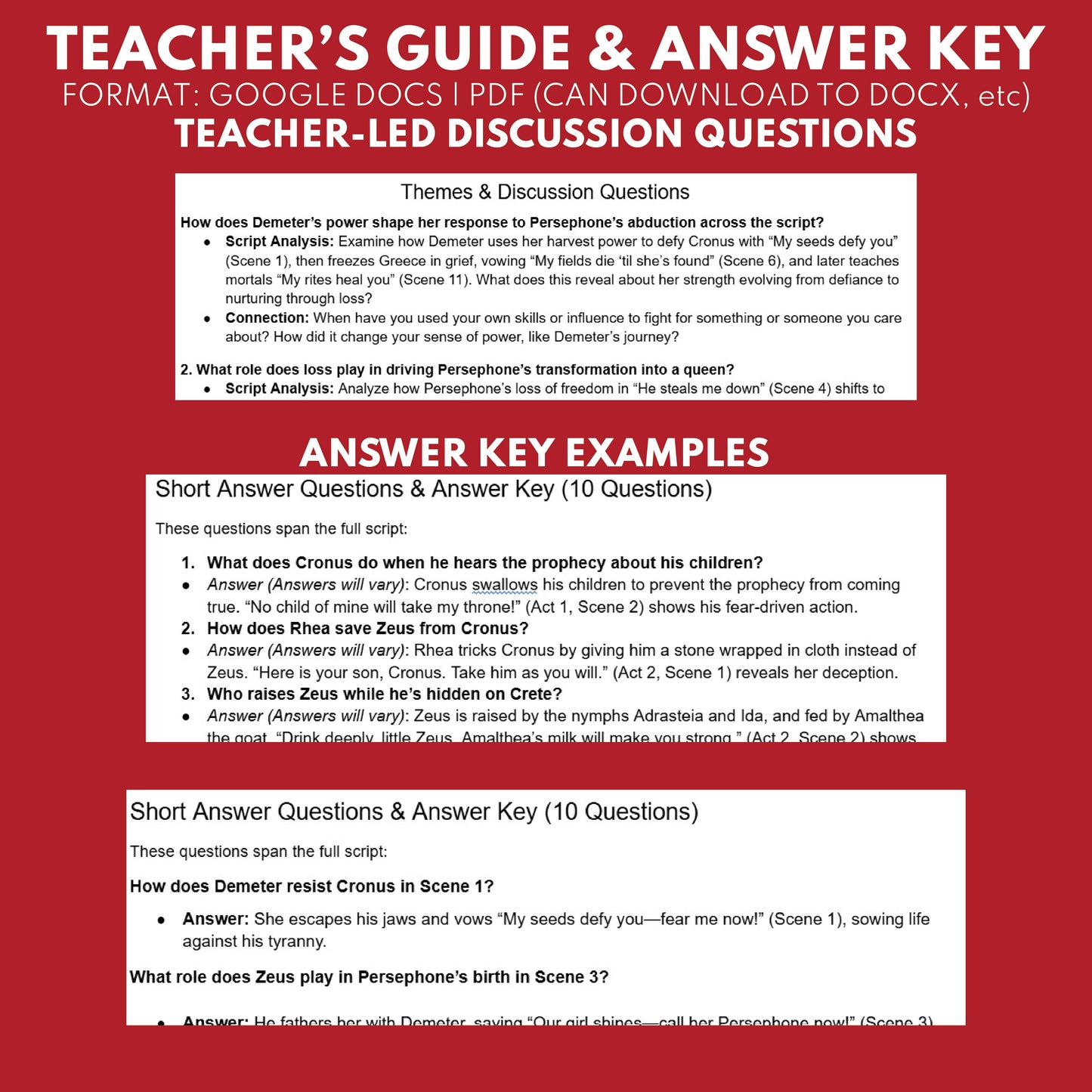 Demeter & Persephone Reader's Theater Script | The Olympians | Greek Mythology - ["Grades 6-8","Grades 9-12","Greek Mythology","Greek Mythology for Google Classroom"]