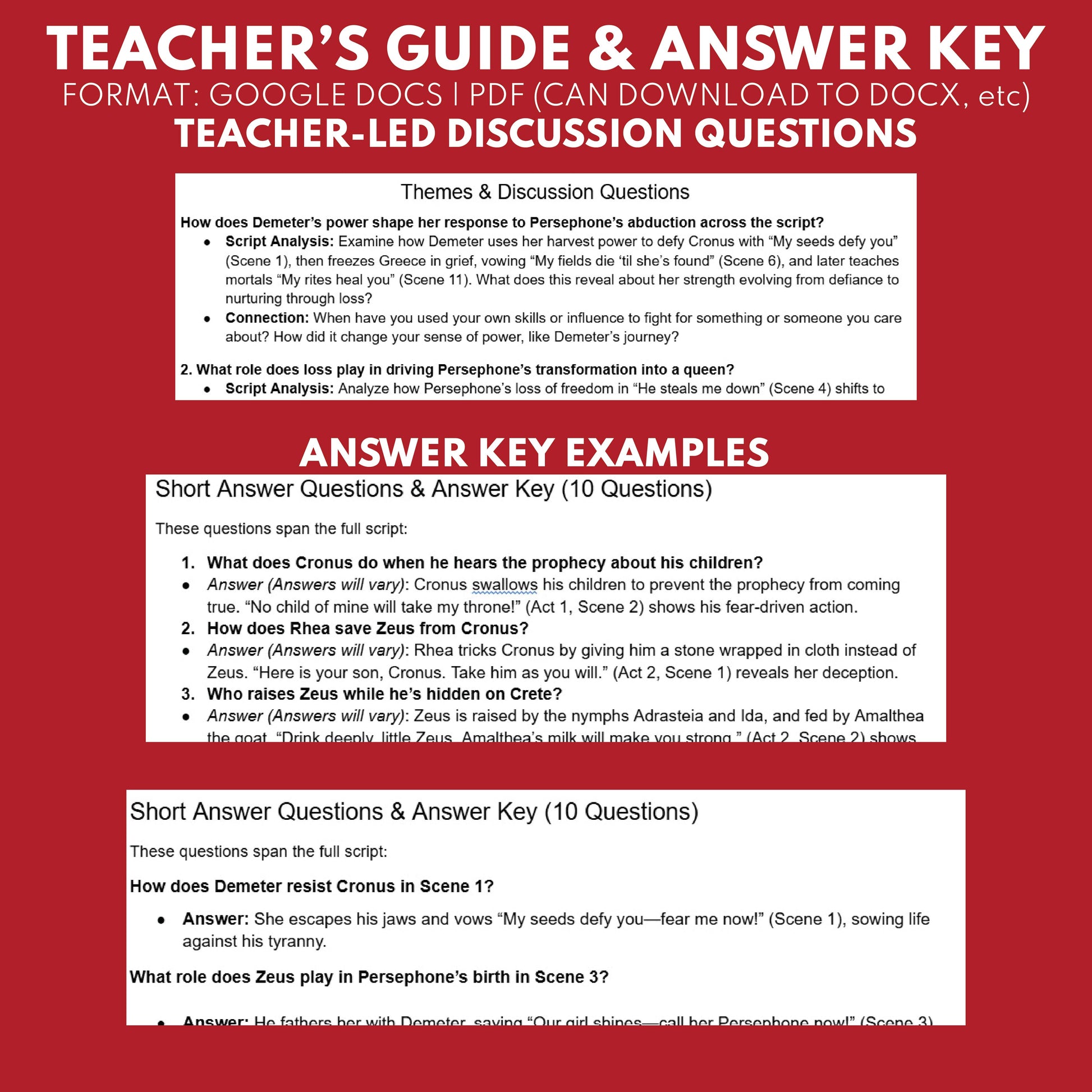 Demeter & Persephone Reader's Theater Script | The Olympians | Greek Mythology - ["Grades 6-8","Grades 9-12","Greek Mythology","Greek Mythology for Google Classroom"]