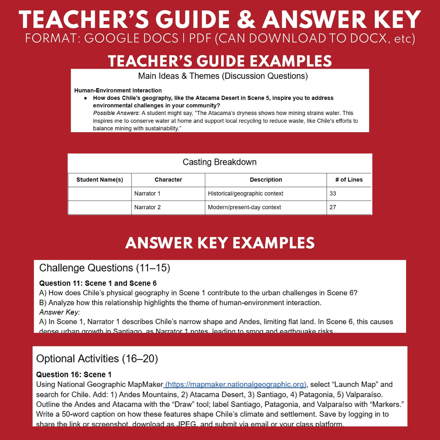 Chile Readers Theater Script | Geography & Social Studies Class - ["Geography","Grades 6-8","Grades 9-12","Self-Graded Quiz"]