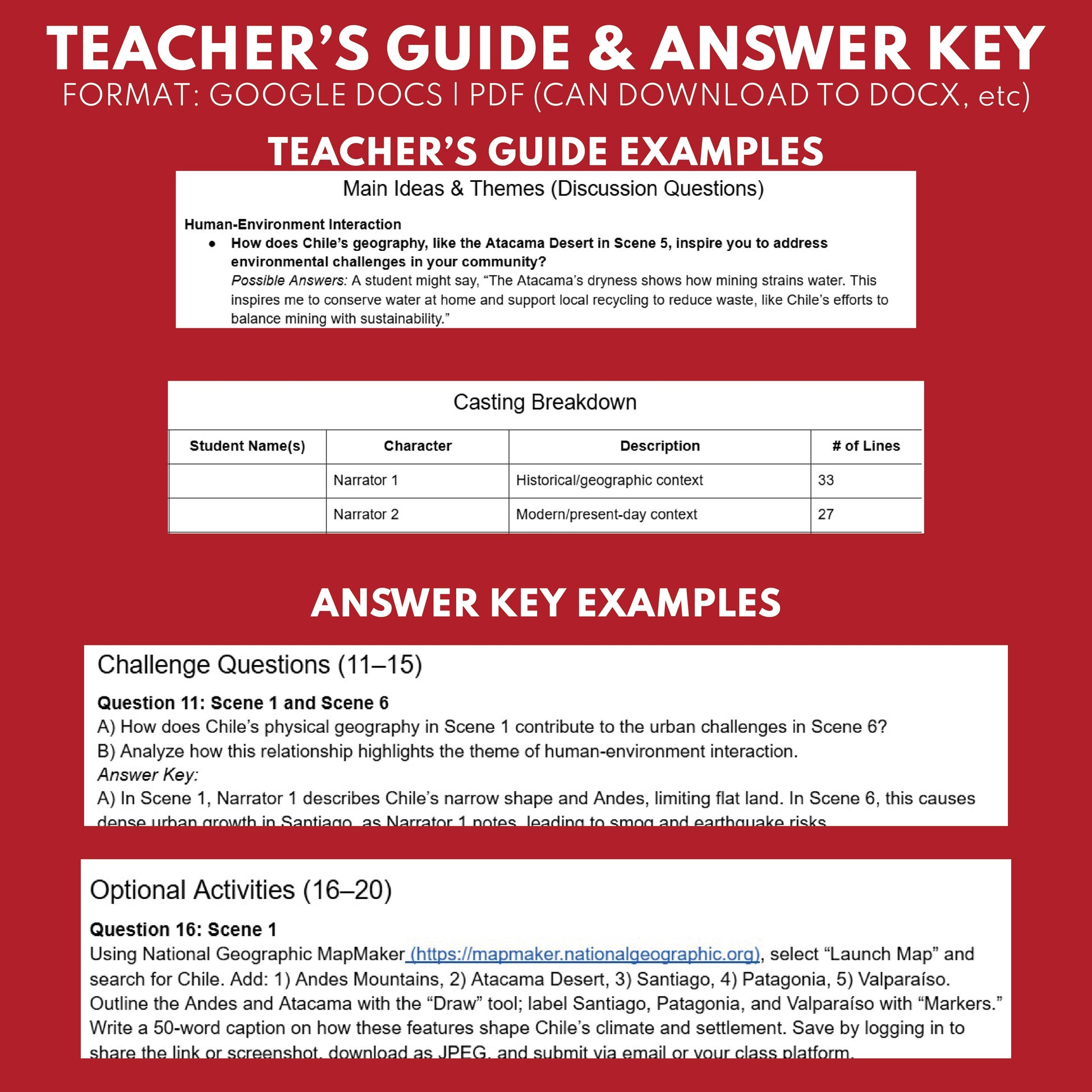 Chile Readers Theater Script | Geography & Social Studies Class - ["Geography","Grades 6-8","Grades 9-12","Self-Graded Quiz"]