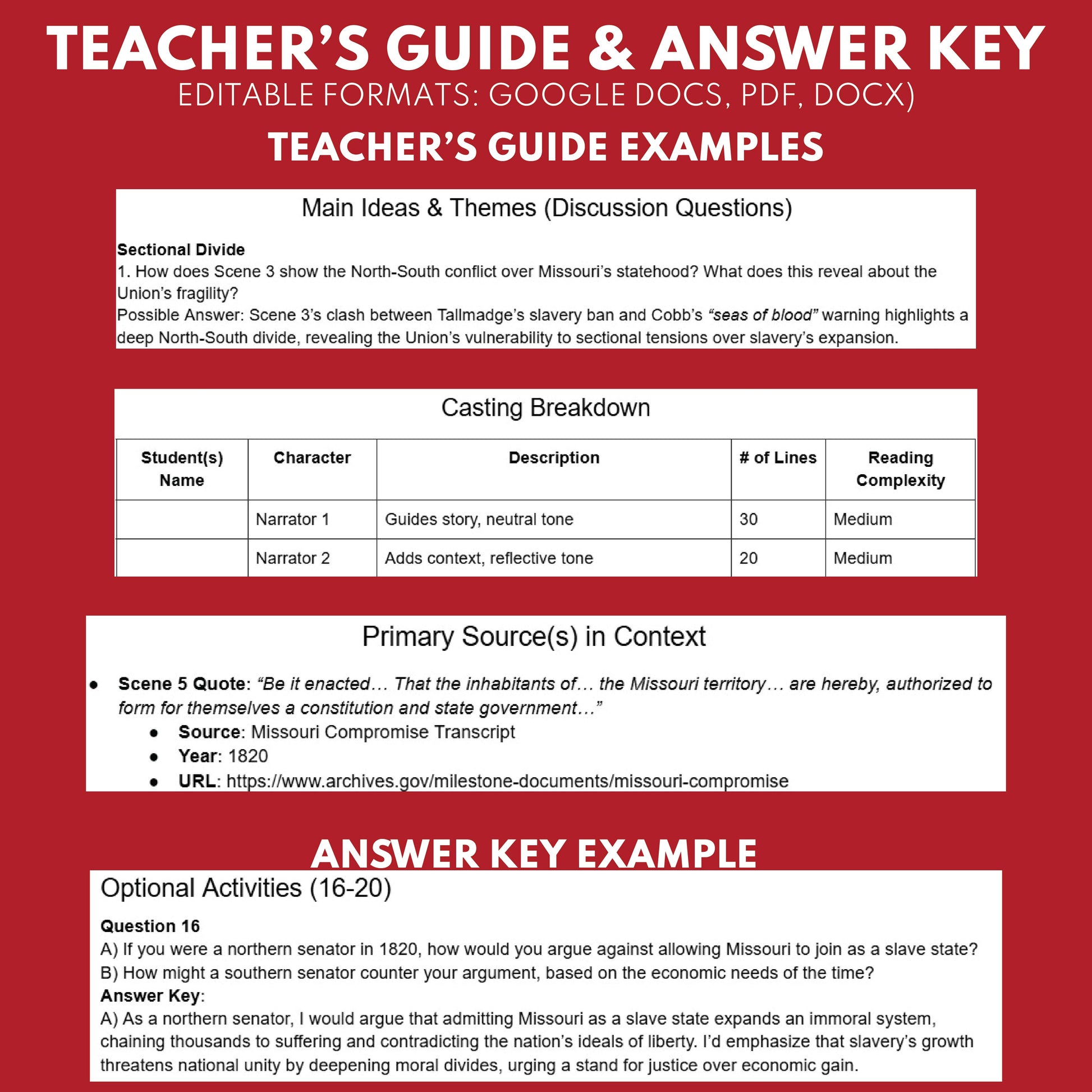 Missouri Compromise Readers’ Theater | Grades 6-8 Free History Script - ["100% FREE","Grades 6-8","U.S. History - Westward Expansion (1801\u202f\u2013\u202f1861)"]