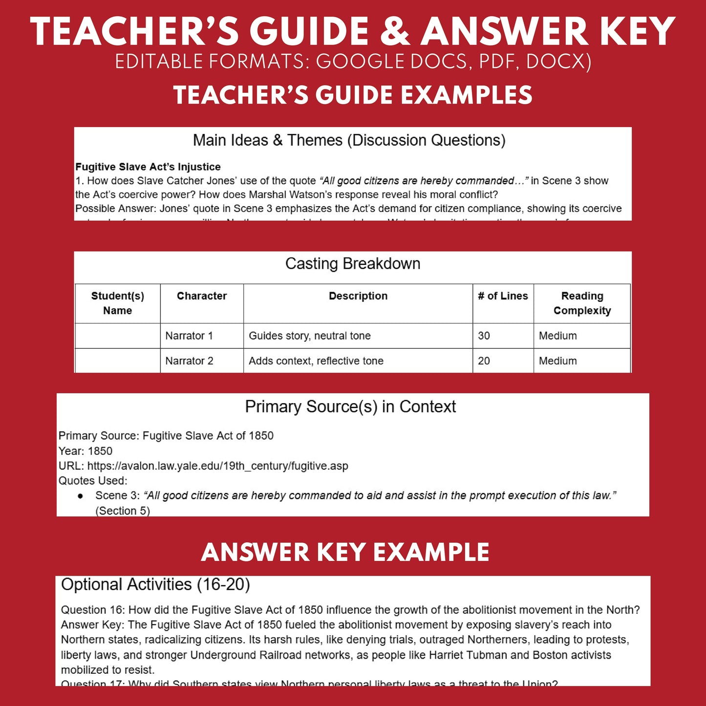 Fugitive Slave Act of 1850 Readers Theater Script | Grades 6‑8 - ["Grades 6-8","U.S. History - Westward Expansion (1801\u202f\u2013\u202f1861)"]