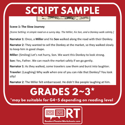 The Miller, His Son, and The Donkey | Reader's Theater Script | Aesop's Fable - ["Aesop's Fable","Grades 3-5","Small Groups"]