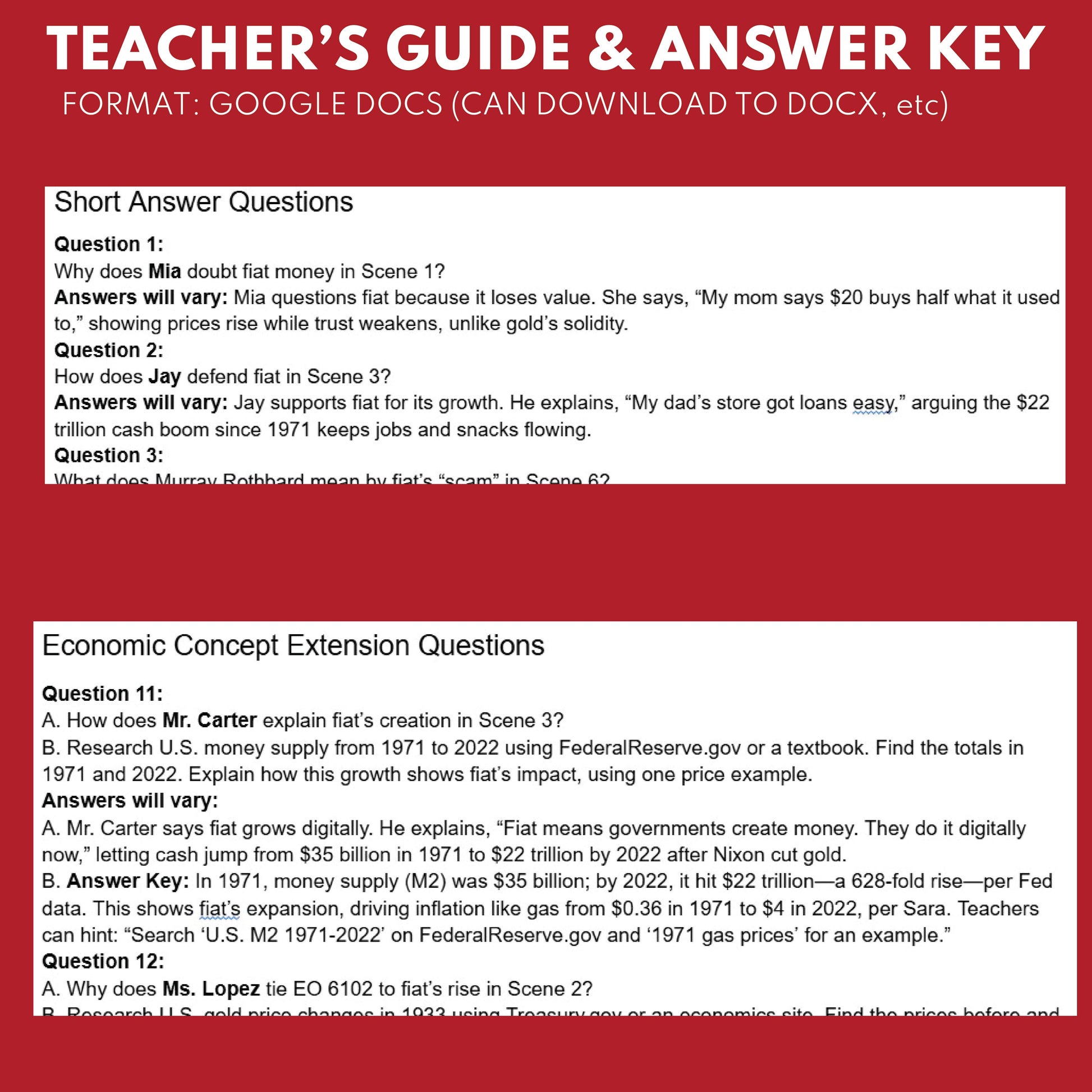 Fiat Money vs. Commodity Money Reader's Theater Script | ECON 101.5 Series - ["Econ 101.5","Economics","Grades 9-12"]