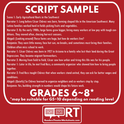 Cesar Chavez | Farm Workers Rights | Readers Theater Script - ["Civil Rights","Grades 6-8","Historical Figures","Primary Source Incl."]