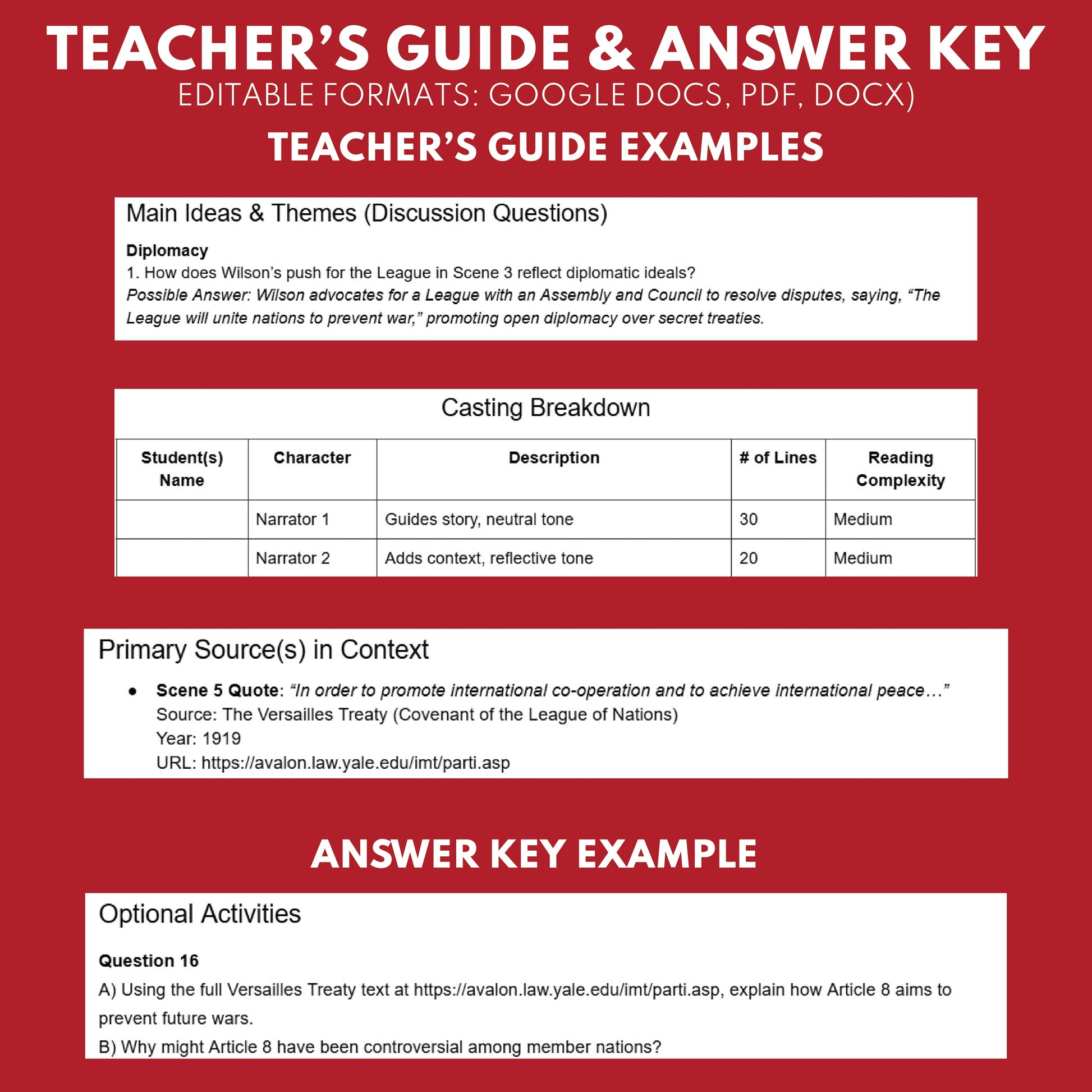 Versailles Treaty & League Debate – Readers Theater Script (Grades 11-12) - ["Grades 9-12","U.S. History - WWI"]