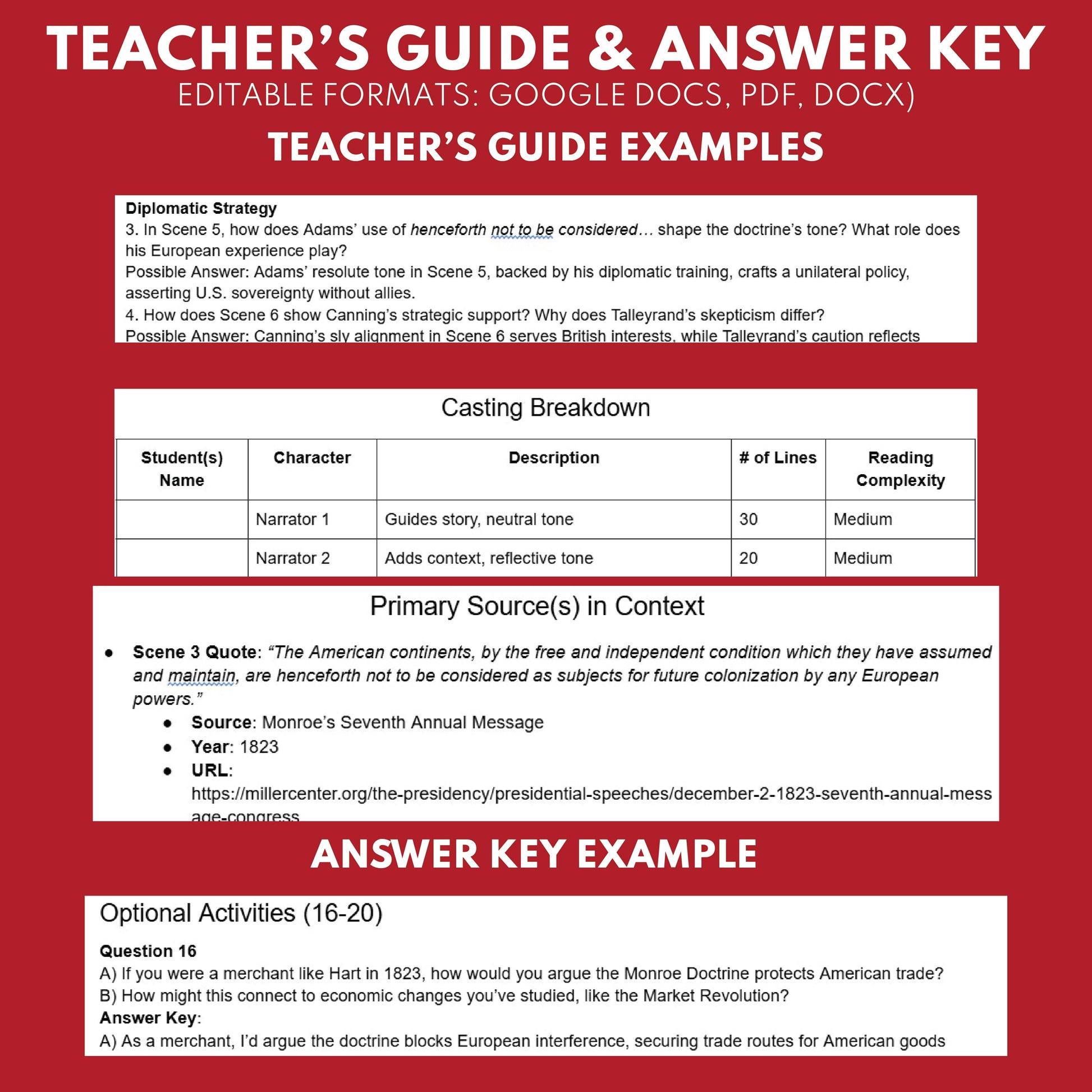 The Monroe Doctrine Readers Theater Script | Grades 6-8 U.S. History - ["Grades 6-8","U.S. History - Westward Expansion (1801\u202f\u2013\u202f1861)"]
