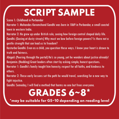 Mahatma Gandhi | Civil Rights Leader | Readers Theater Script - ["Civil Rights","Grades 6-8","Historical Figures","Primary Source Incl."]